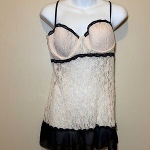 Linea Donatella Cream Lace Chemise with Black Trim
